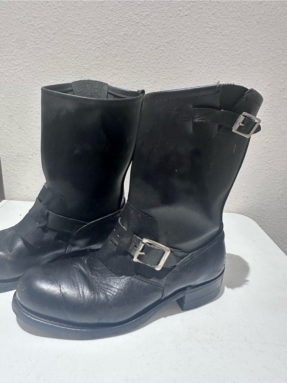 Vintage Vulcan mid sole Tapper sole engineer boots black leather moto buckle - Picture 4 of 9